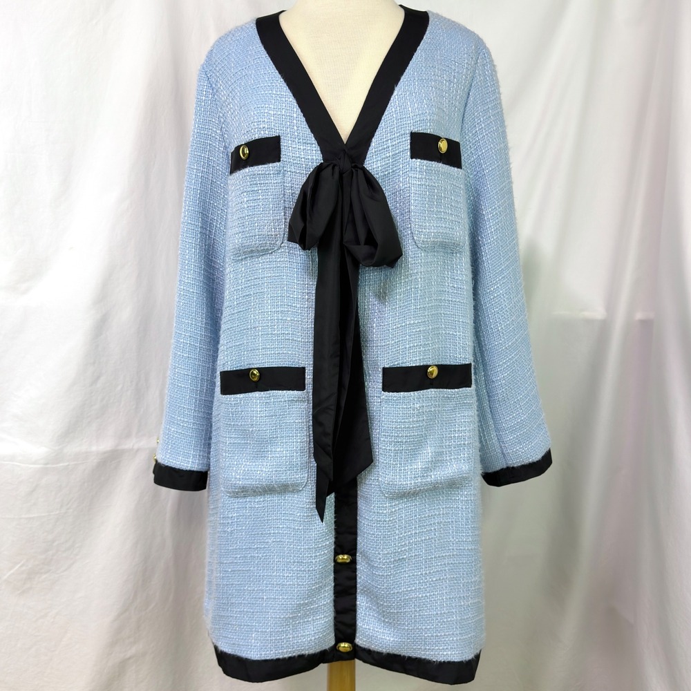 POMANDER PLACE Tuckernuck Pastel Blue Coco Tweed Bow Dress XXL Jackie O Preppy